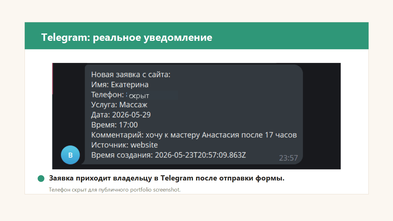 Пример Telegram-уведомления о заявке